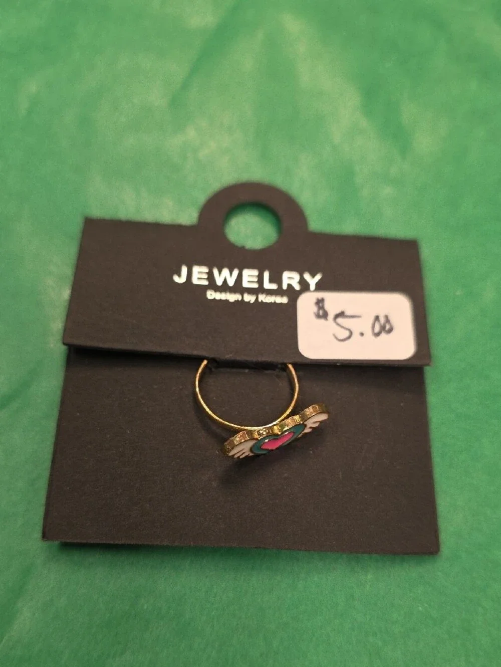 Heart Wing Enamel Ring in Pink and White - Brand